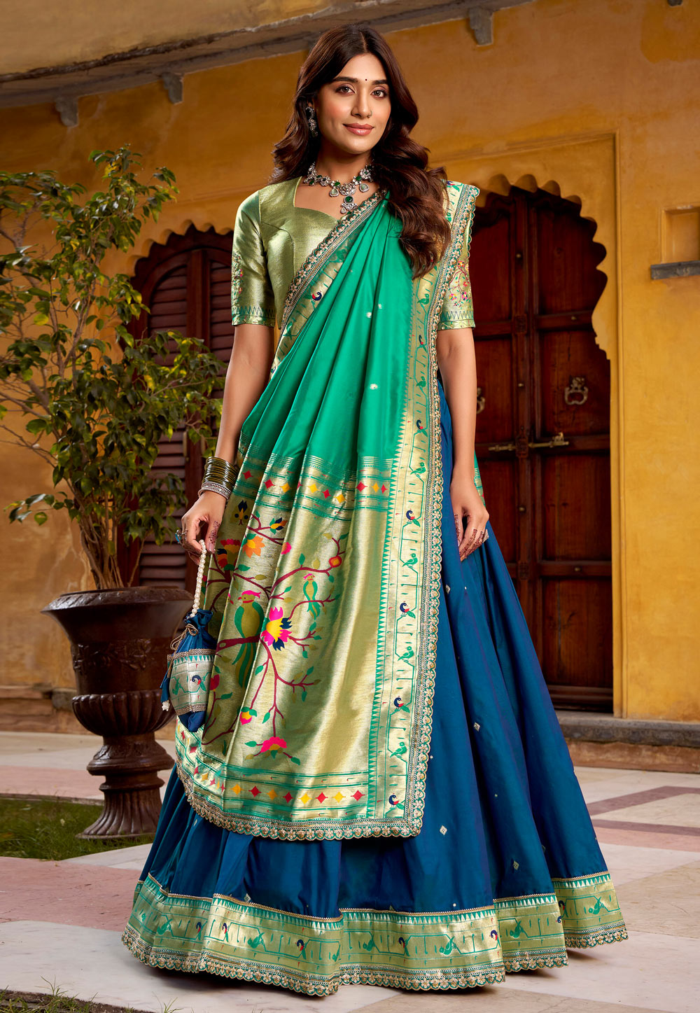 Blue Silk Circular Lehenga Choli 323052