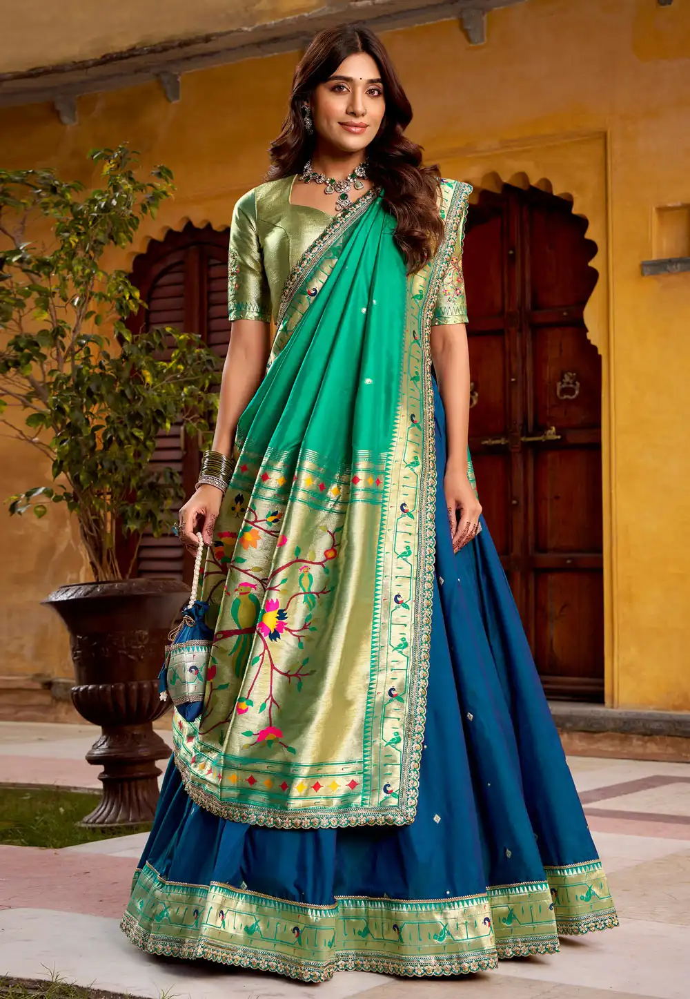 Blue Silk Circular Lehenga Choli 323052