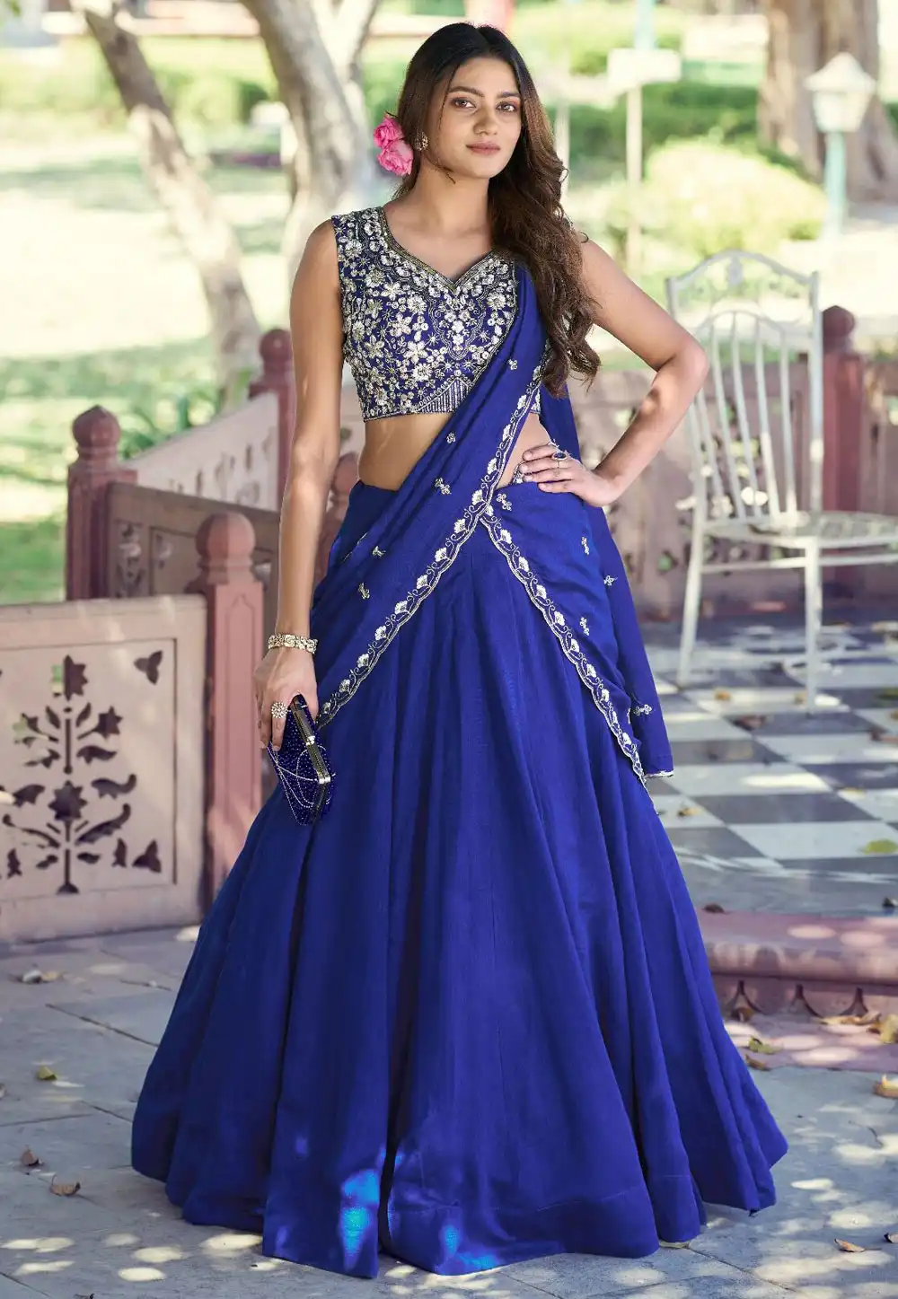 Blue Silk Circular Lehenga Choli 329002