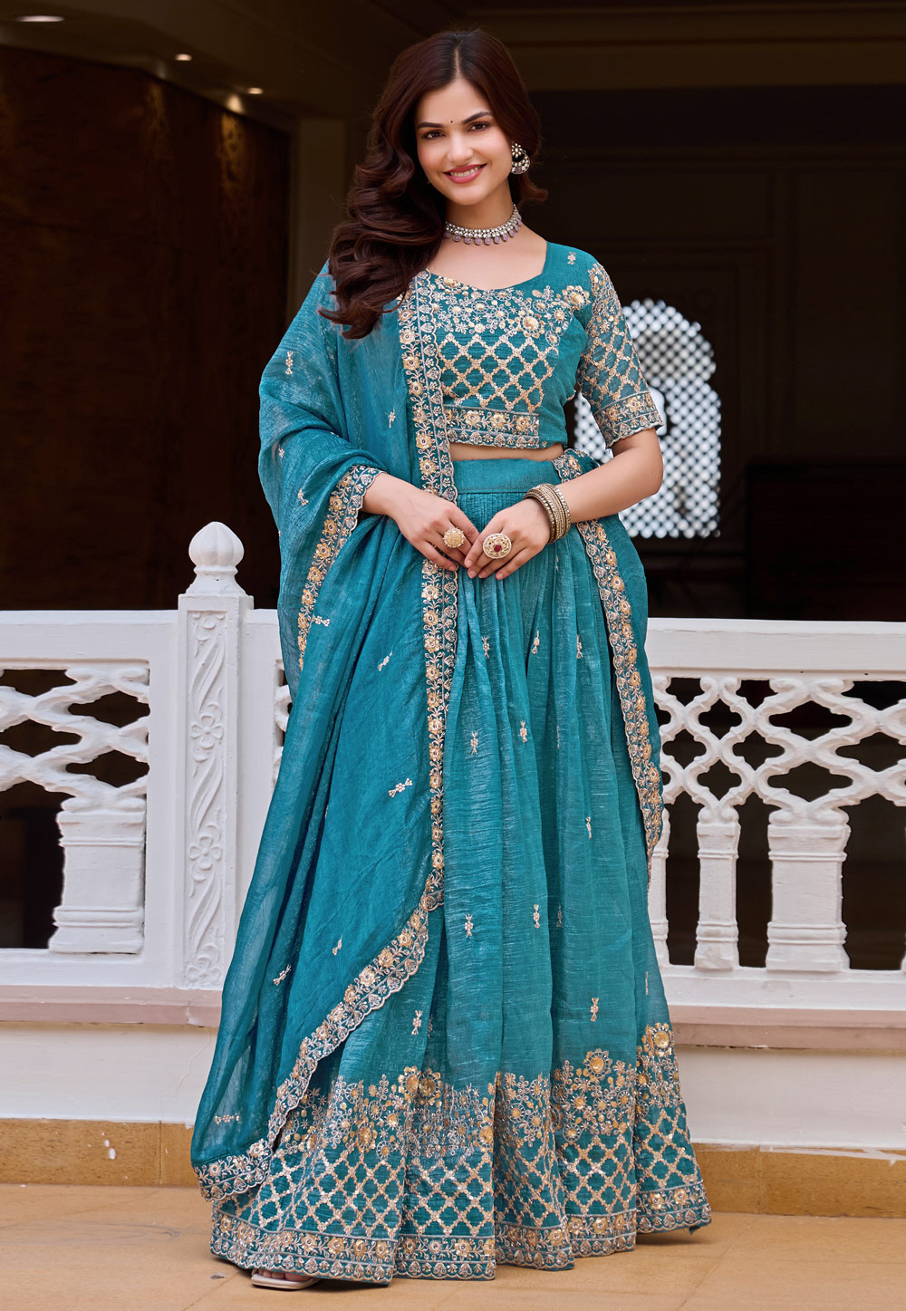 Blue Silk Circular Lehenga Choli 330212