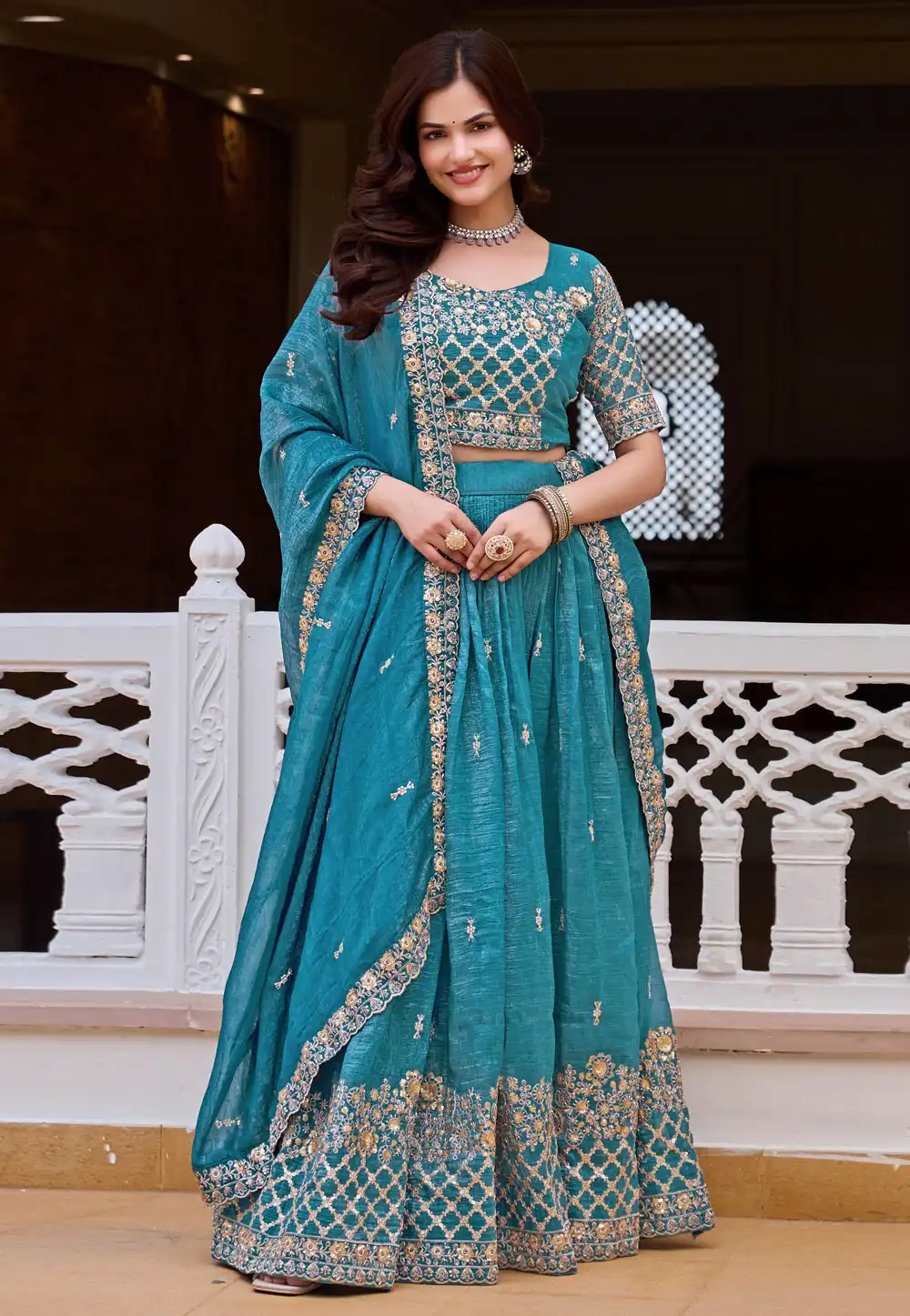 Blue Silk Circular Lehenga Choli 330212