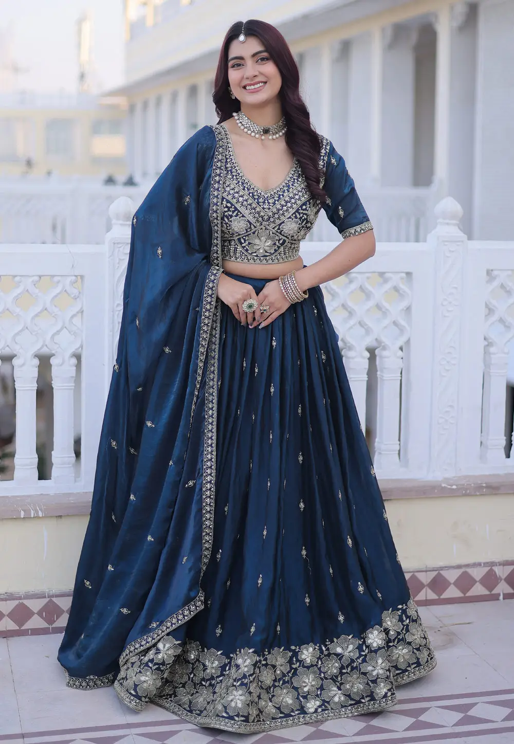 Blue Silk Circular Lehenga Choli 335525