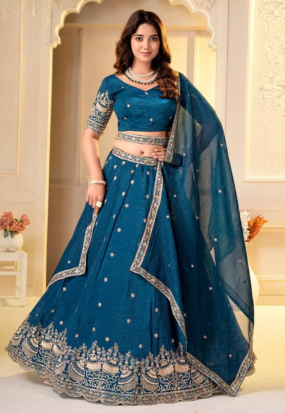 Blue Silk Circular Lehenga Choli 336665