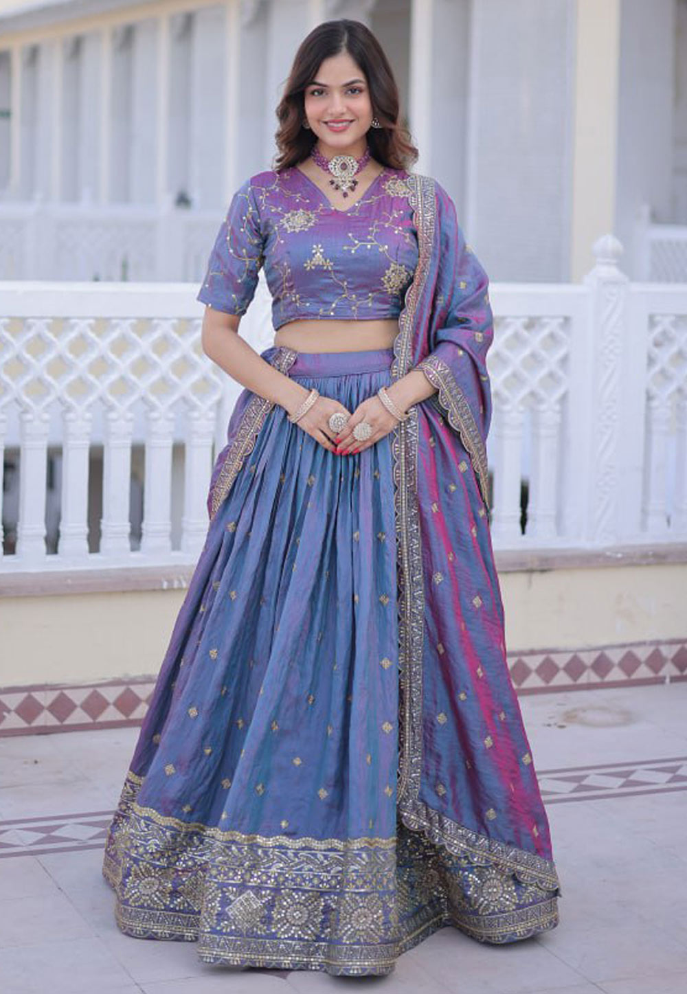 Blue Silk Circular Lehenga Choli 324223