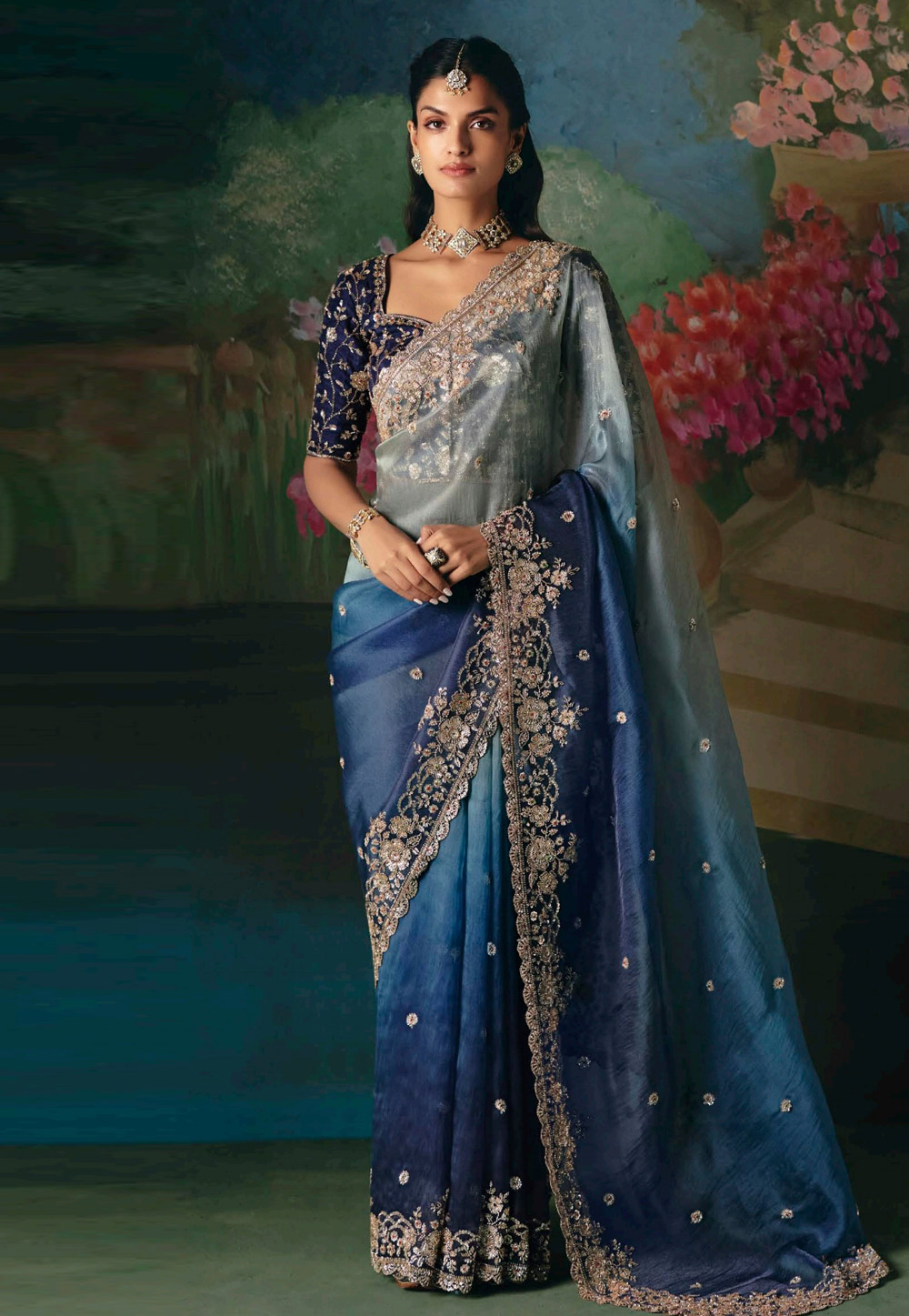 Blue Silk Half N Half Saree 323626