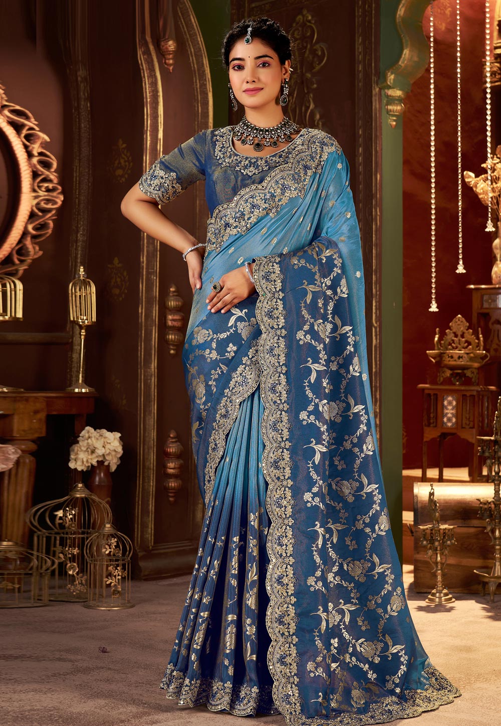 Blue Silk Half N Half Saree 321692