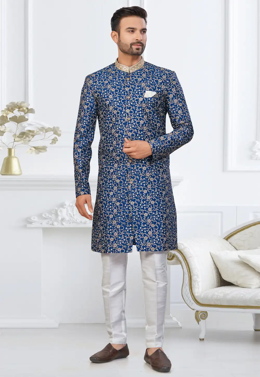 Blue Silk Indo Western Suit 317887