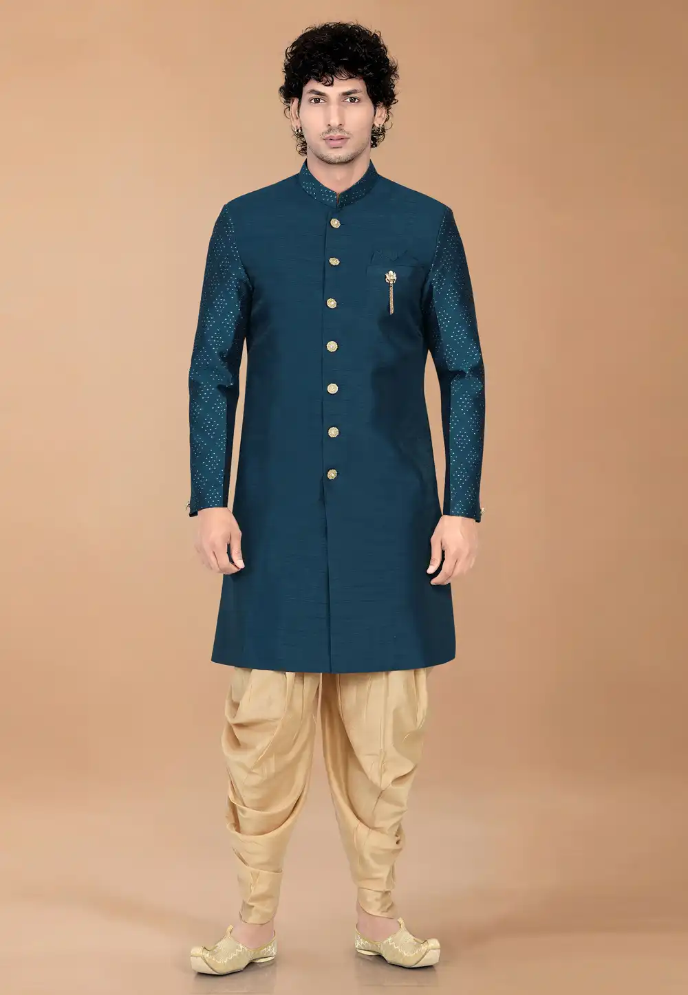 Blue Silk Indo Western Suit 329891