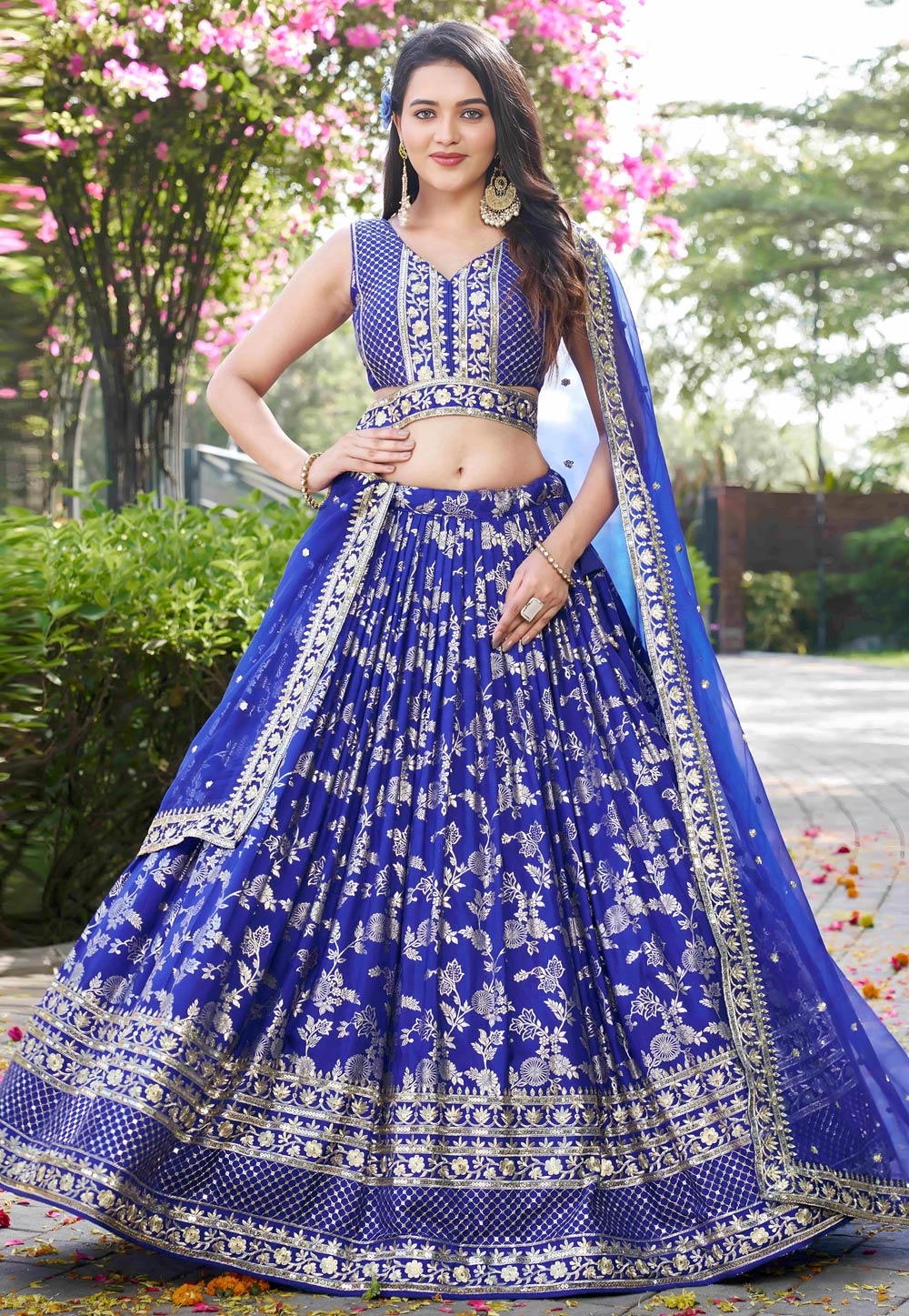 Blue Silk Jacquard Lehenga Choli 312567