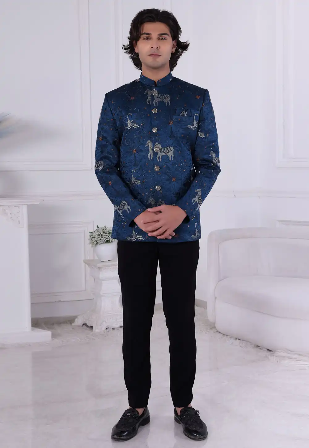 Blue Silk Jodhpuri Suit 315030