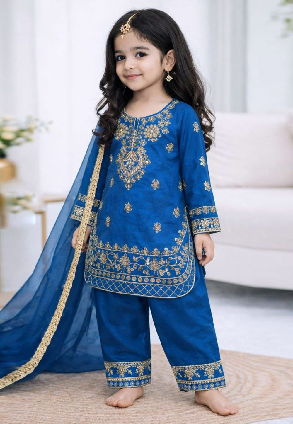 Blue Silk Kids Pant Style Suit 328242