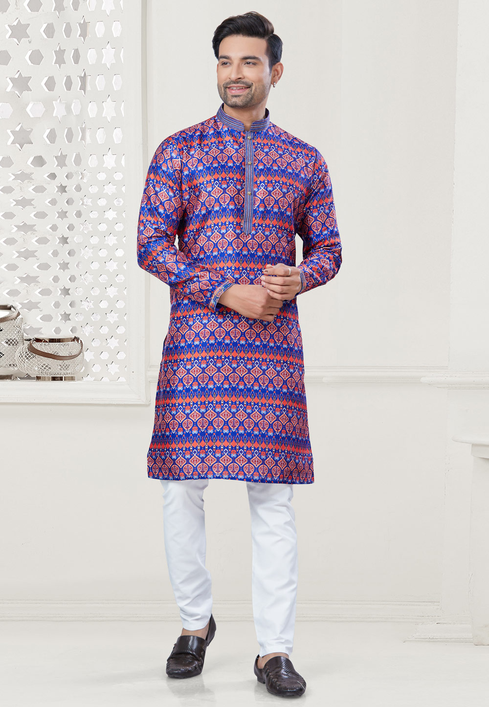 Blue Silk Kurta Pajama 307360
