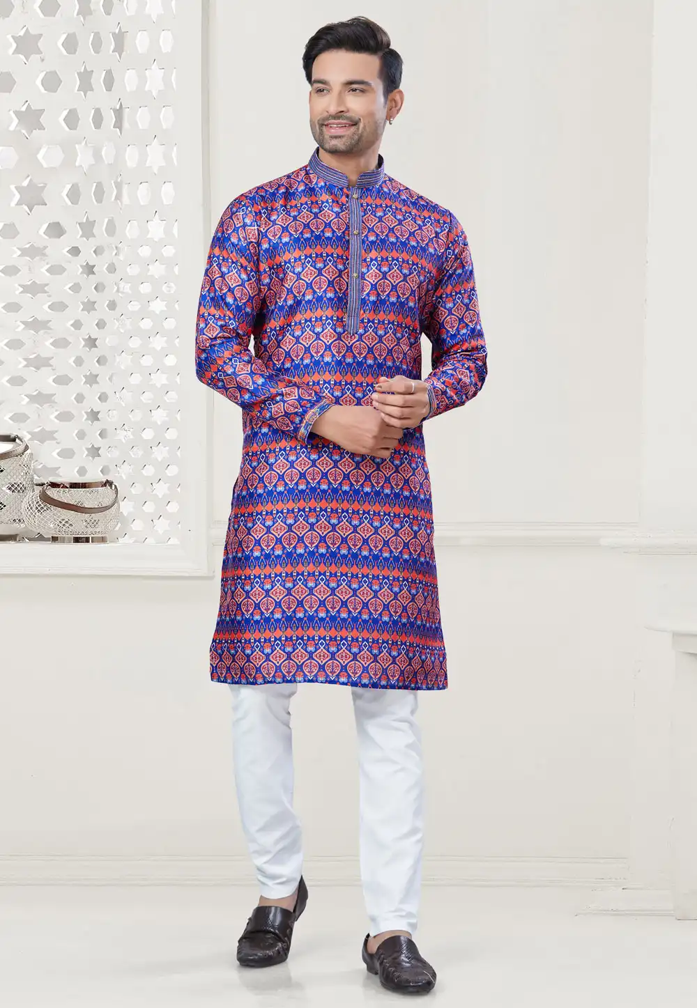Blue Silk Kurta Pajama 307360