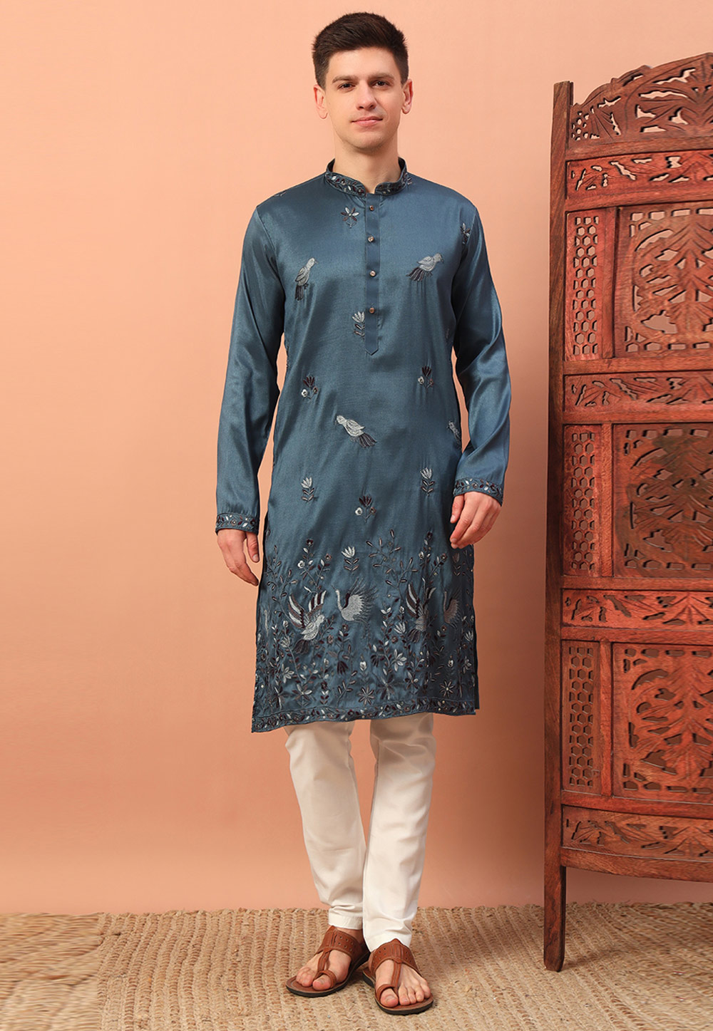 Blue Silk Kurta Pajama 308621