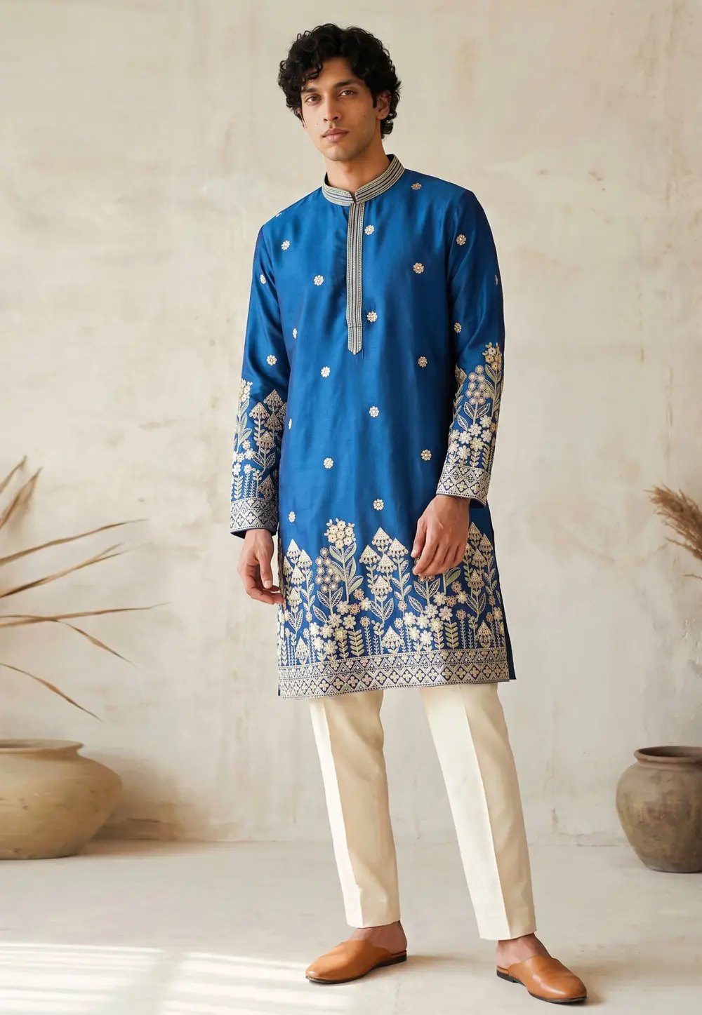 Blue Silk Kurta Pajama 336196