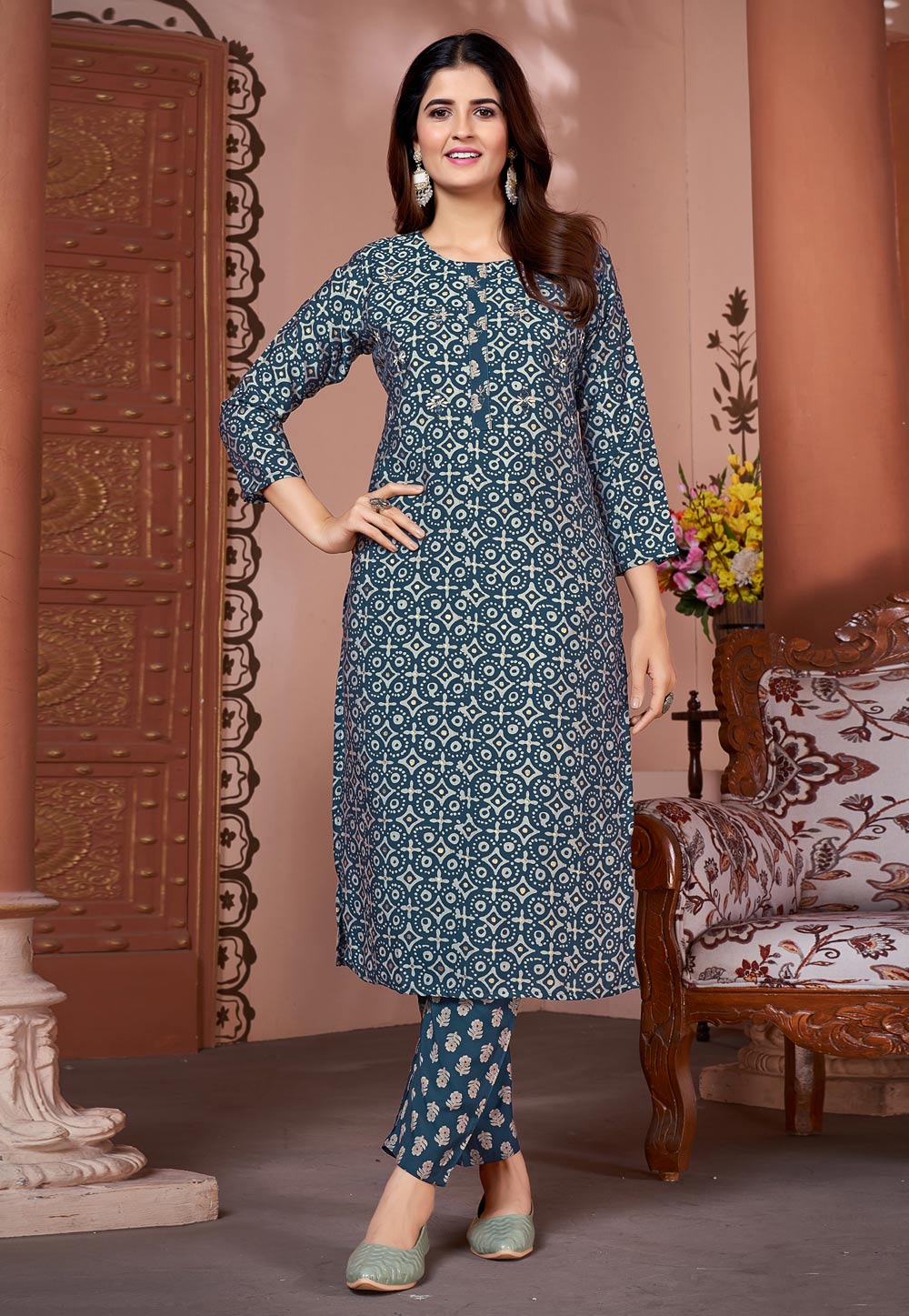Blue Silk Kurta Set With Pent 283007
