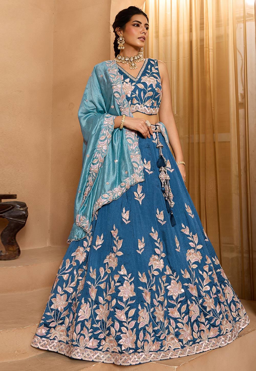 Blue Silk Lehenga Choli 318108