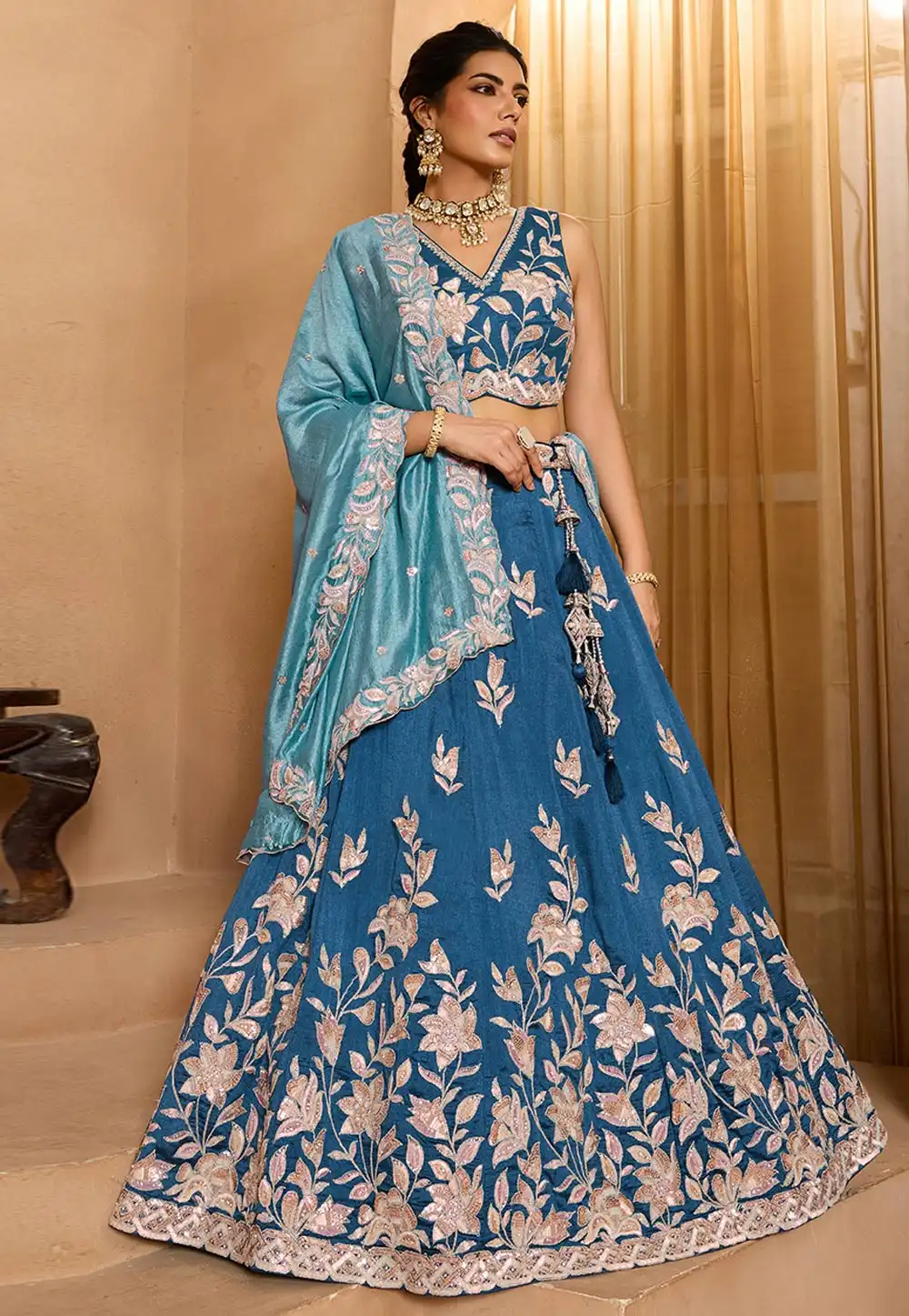 Blue Silk Lehenga Choli 318108