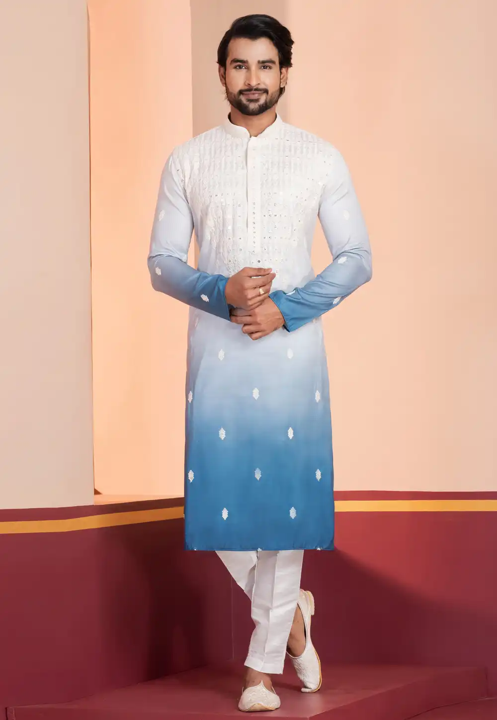 Blue Silk Navratri Kurta Pajama 314987