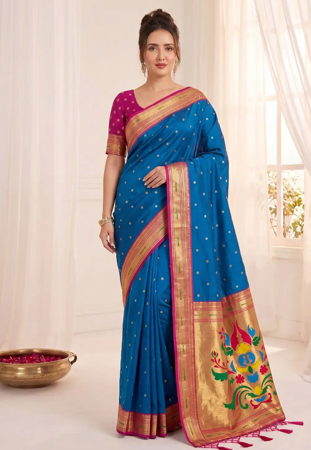 Blue Silk Paithani Saree 336612