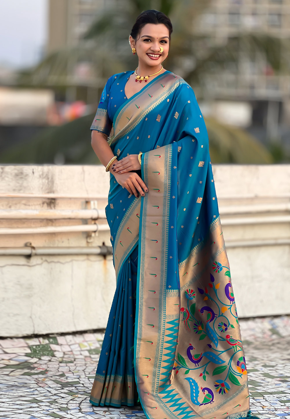 Blue Silk Paithani Saree 323042
