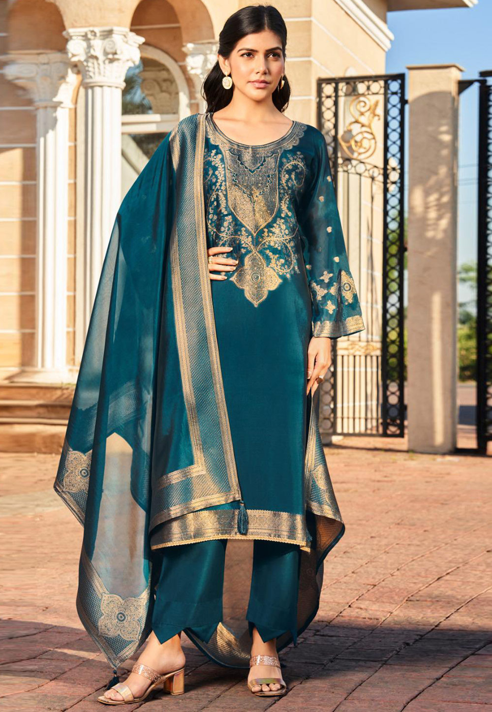 Blue Silk Pakistani Suit 309515