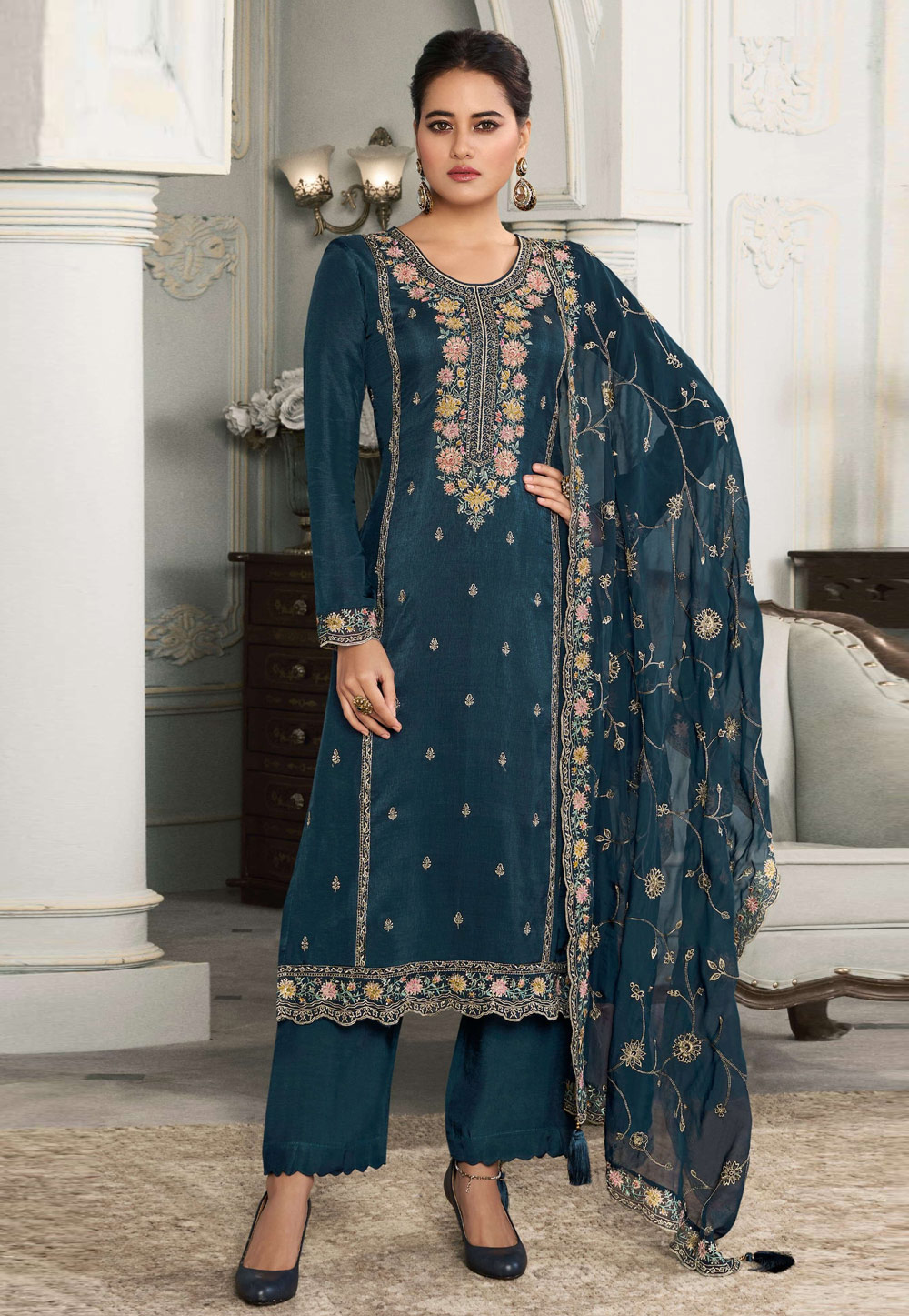 Blue Silk Pant Style Suit 311338