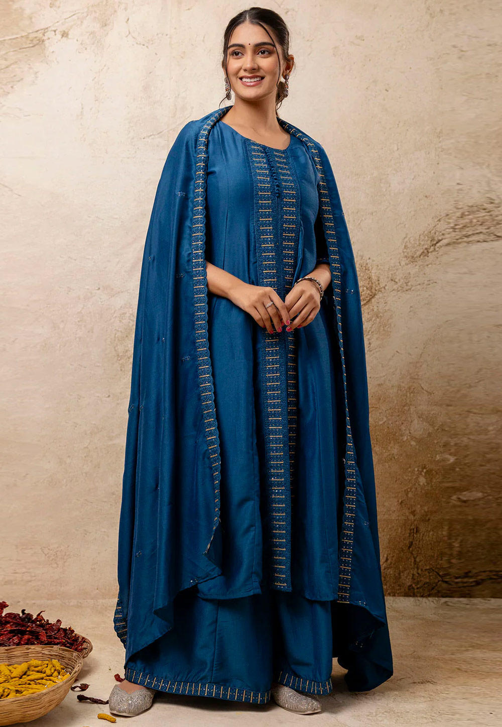 Blue Silk Readymade Pakistani Suit 307073