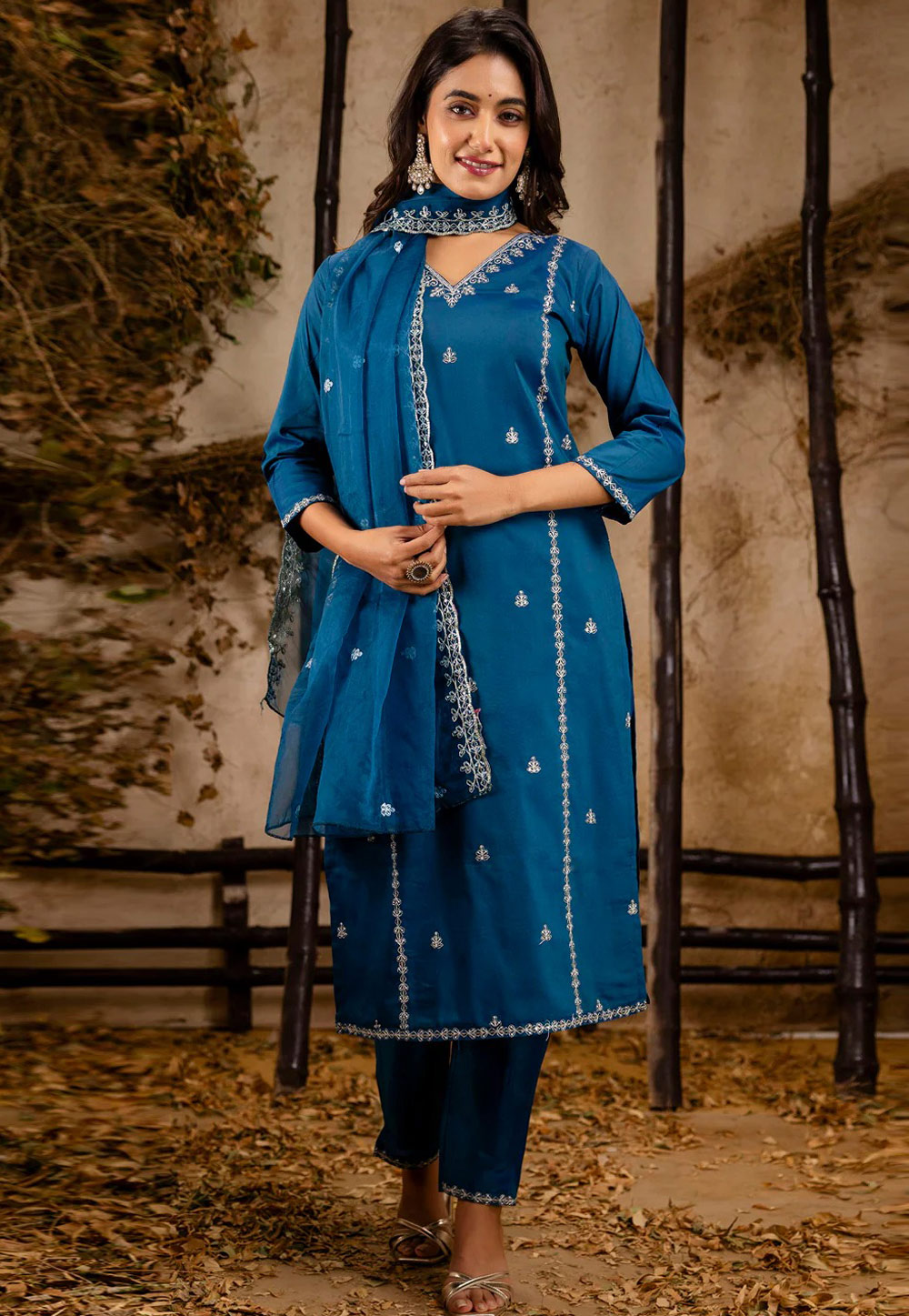 Blue Silk Readymade Pakistani Suit 307291