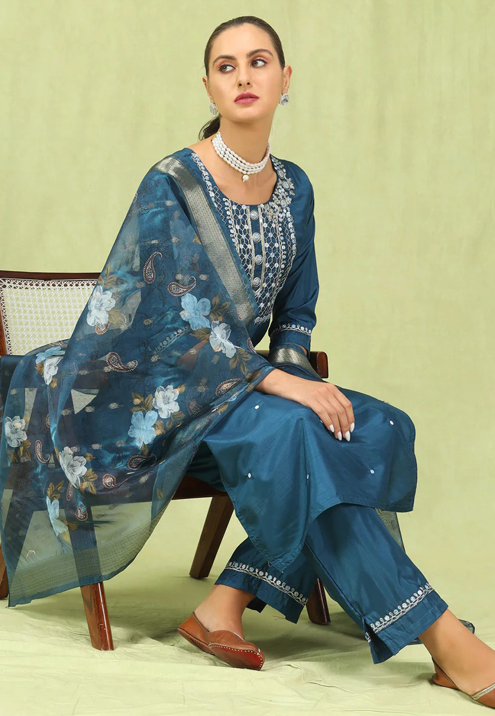Blue Silk Readymade Pakistani Suit 307293