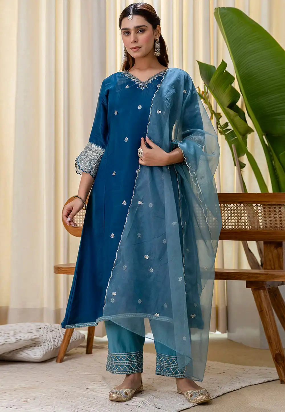 Blue Silk Readymade Pakistani Suit 328583