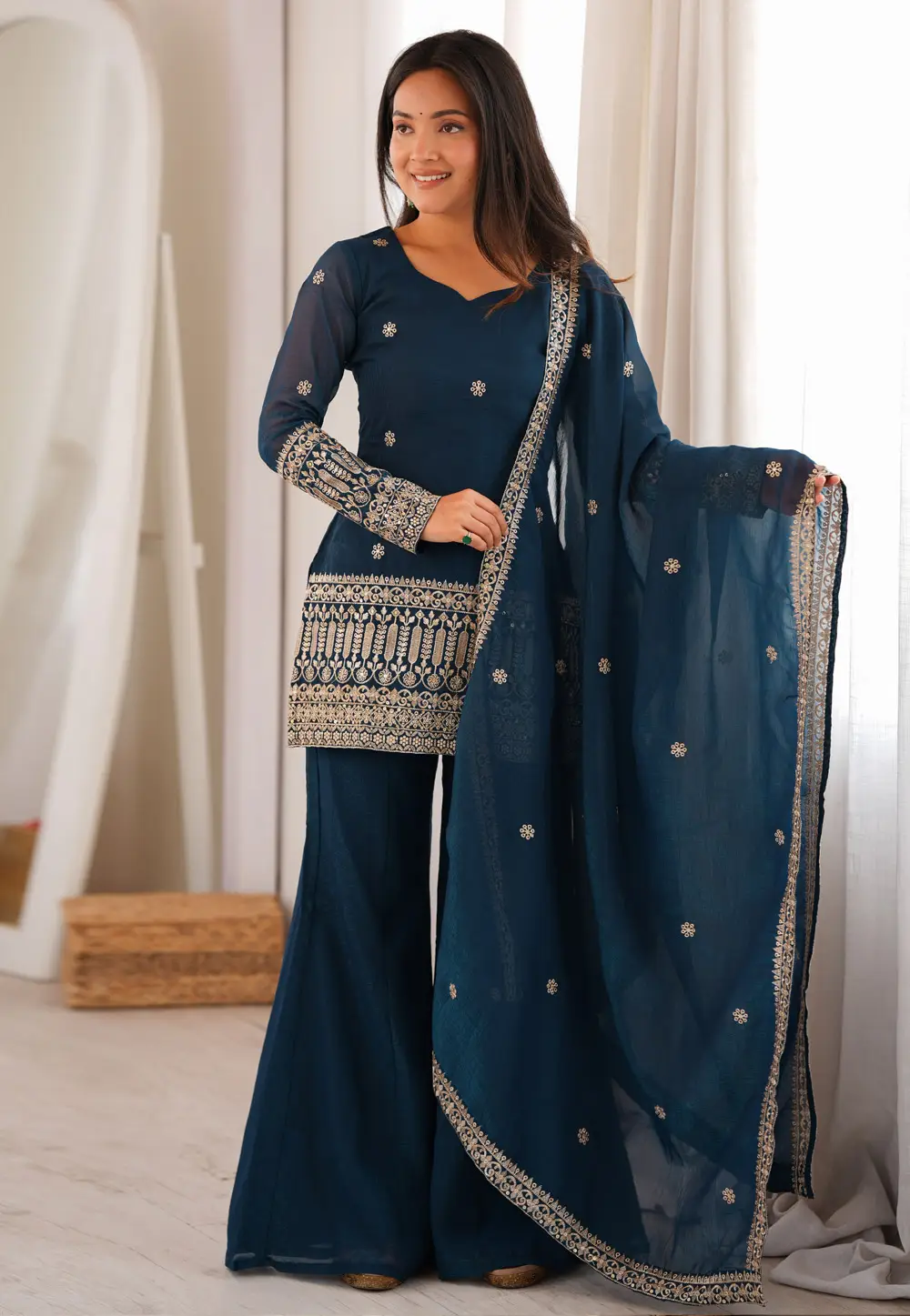 Blue Silk Readymade Pakistani Suit 332645