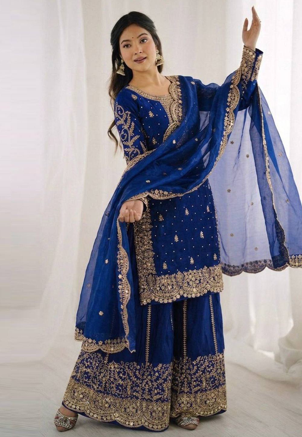 Blue Silk Readymade Pakistani Suit 327679
