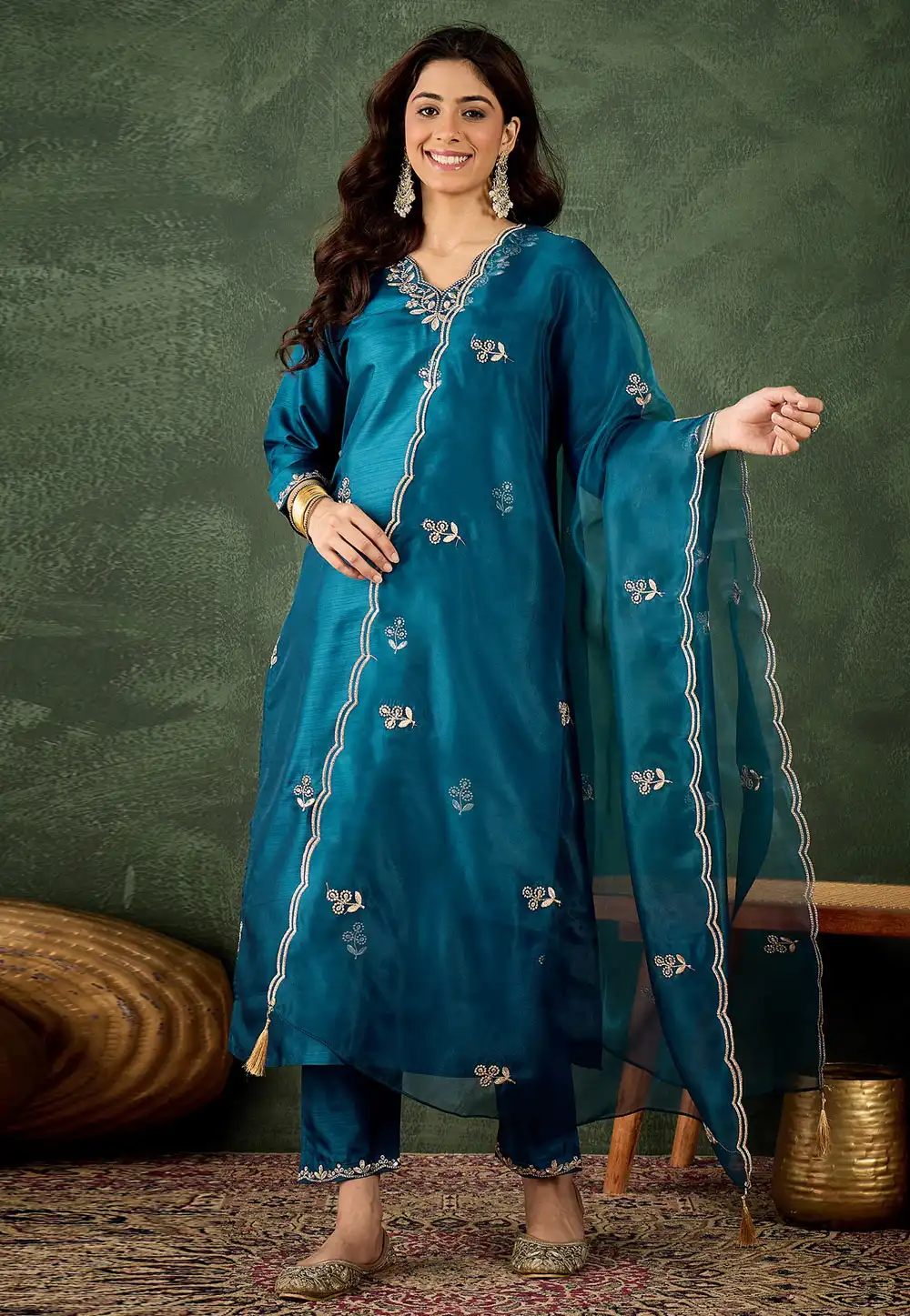 Blue Silk Readymade Pakistani Suit 314338