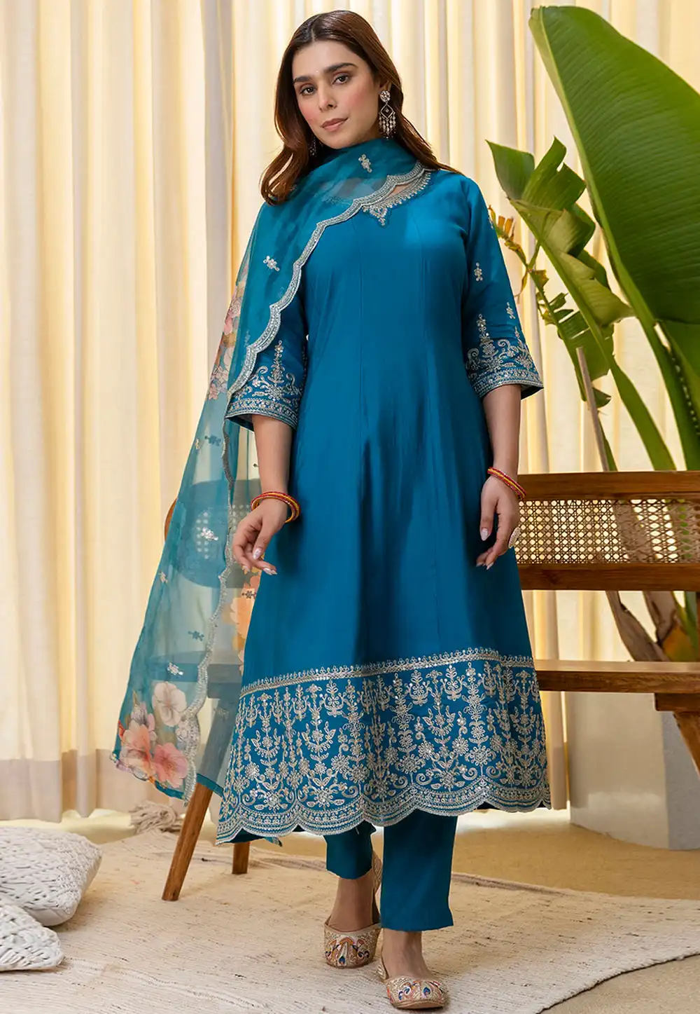 Blue Silk Readymade Pant Style Suit 324793