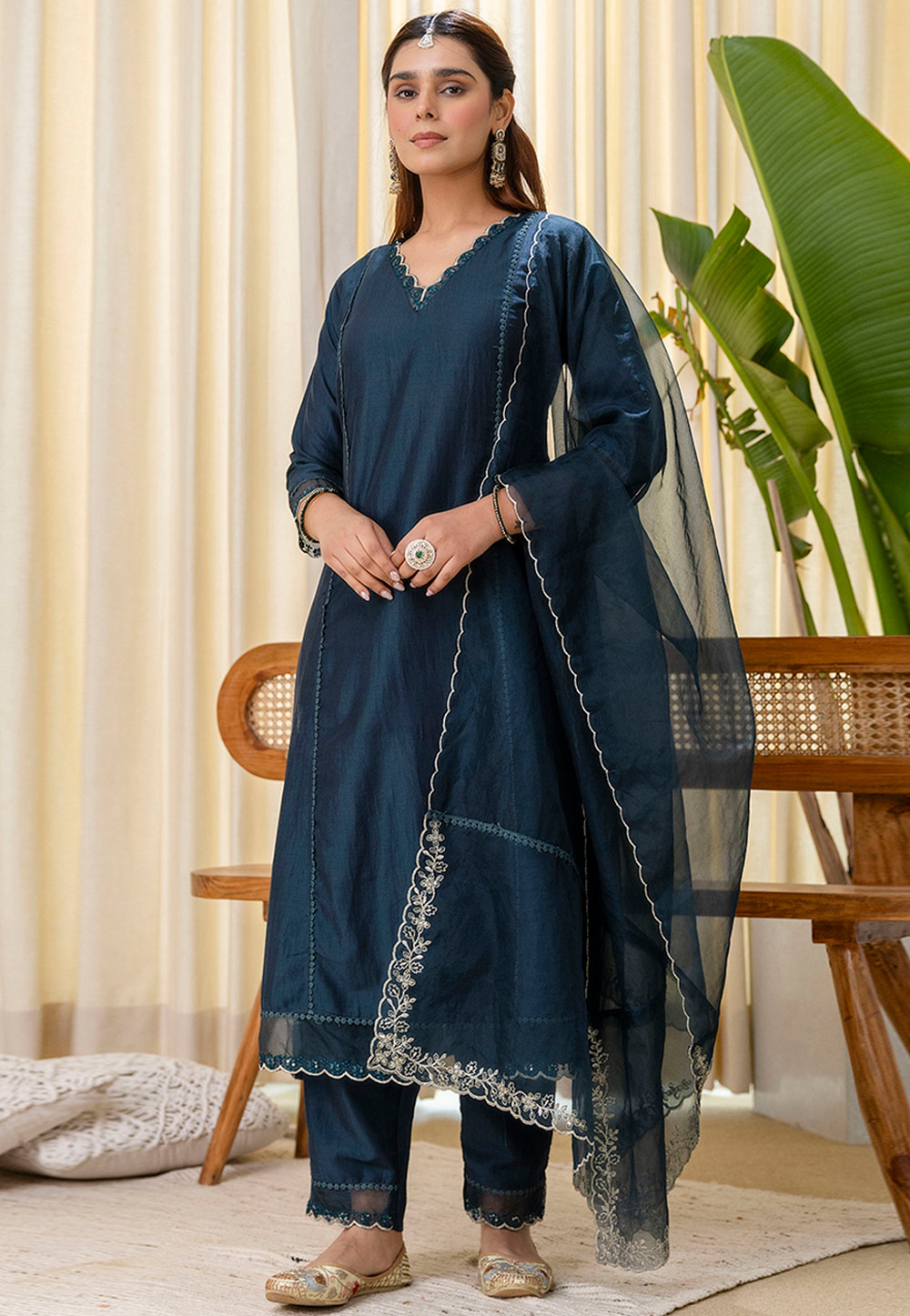 Blue Silk Readymade Pant Style Suit 325003