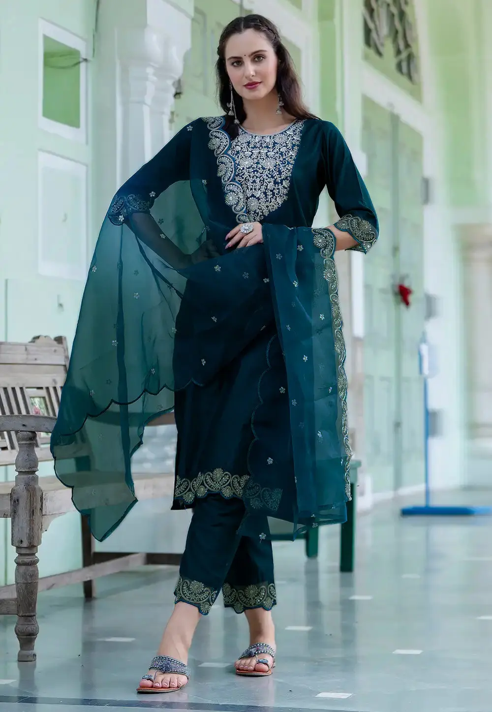 Blue Silk Readymade Pant Style Suit 310033