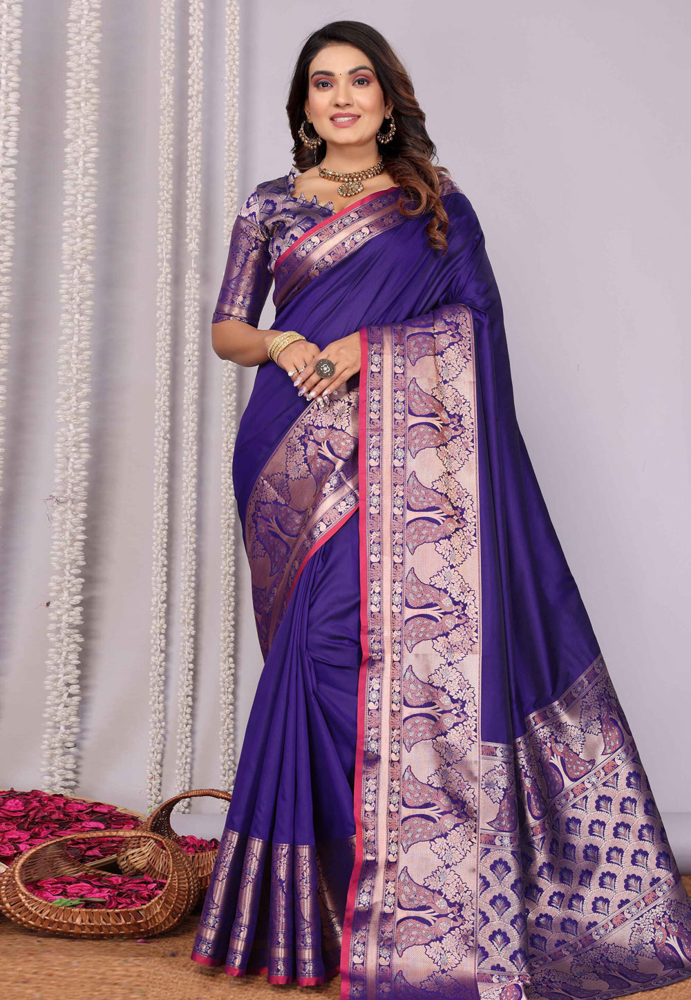Violet Silk Saree With Blouse 321046