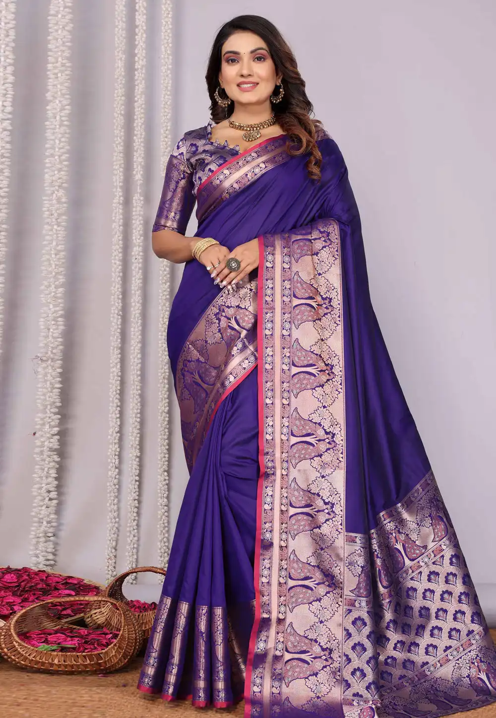 Violet Silk Saree With Blouse 321046
