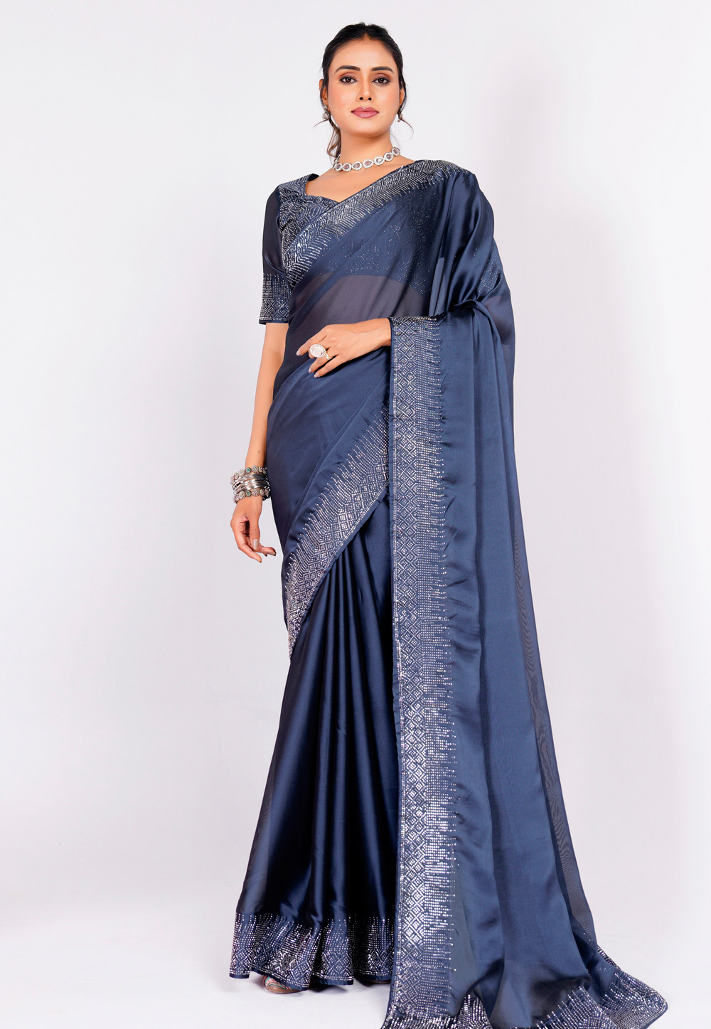 Blue Silk Saree With Blouse 284381