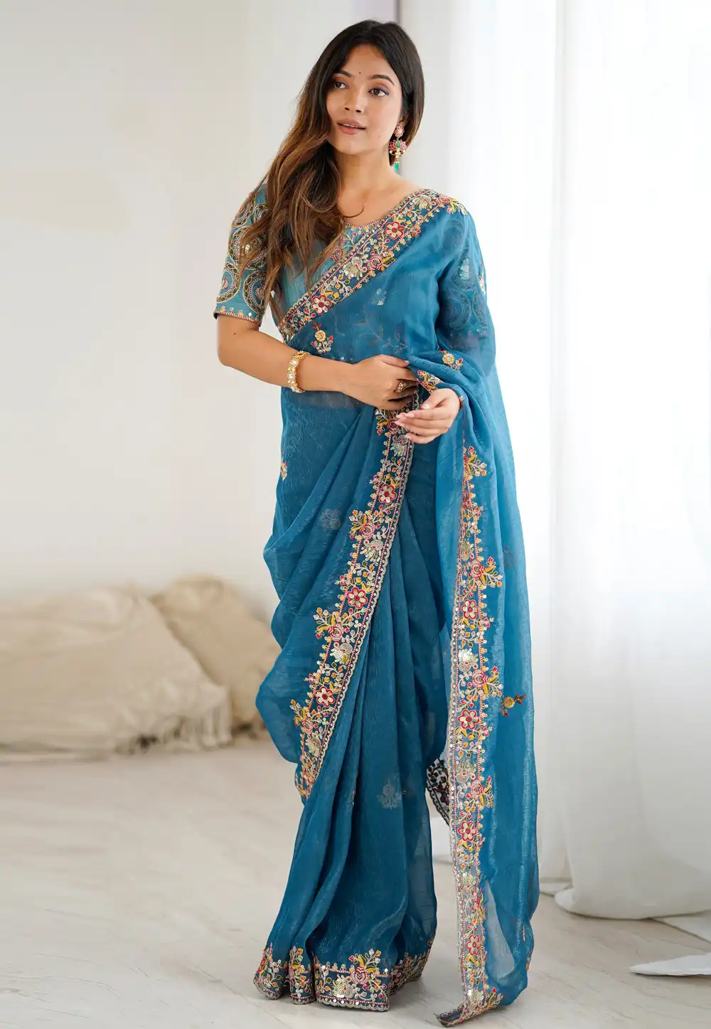Blue Silk Saree With Blouse 315489