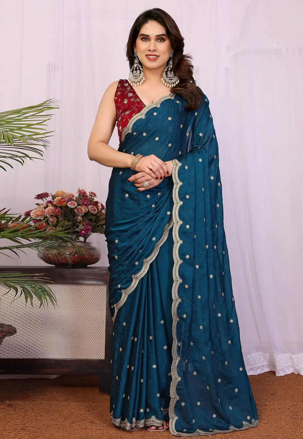 Blue Silk Saree With Blouse 319864