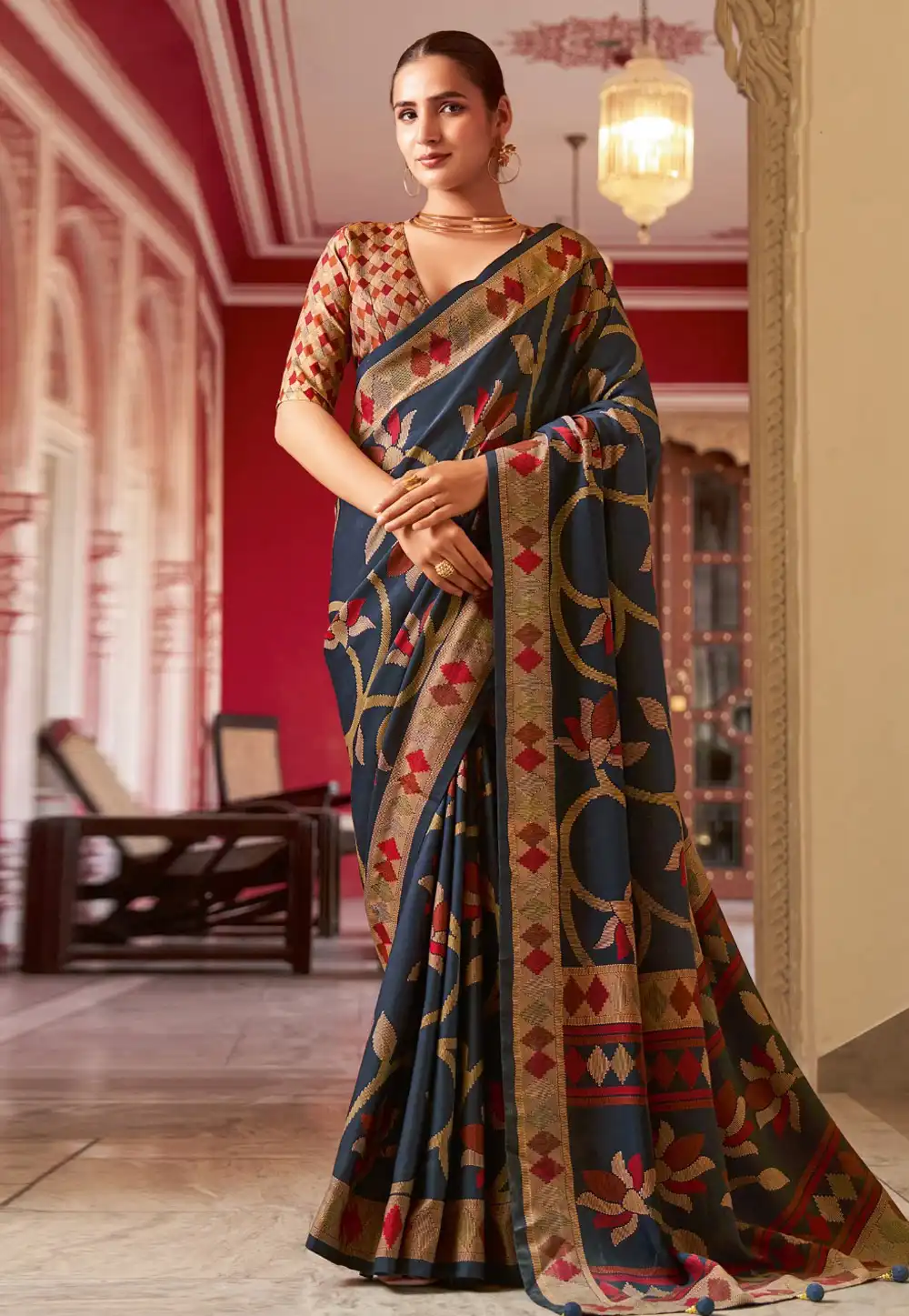 Blue Silk Saree With Blouse 319870