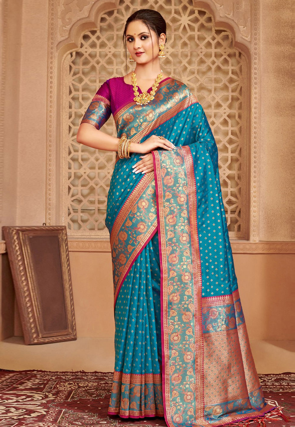 Blue Silk Saree With Blouse 324346