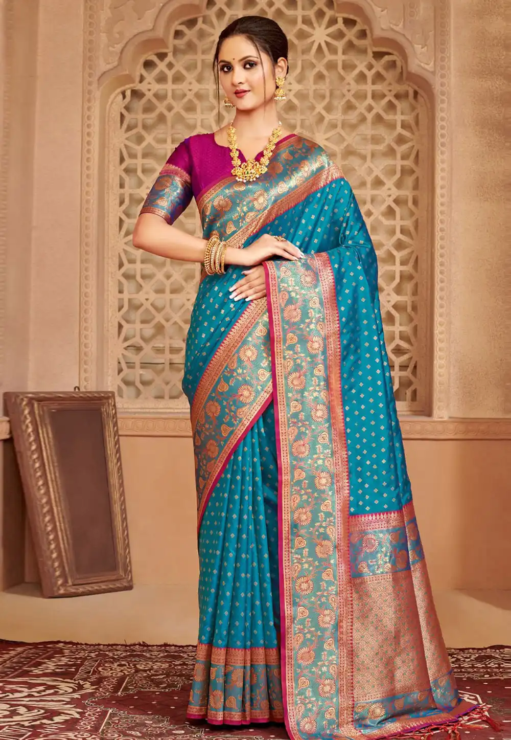 Blue Silk Saree With Blouse 324346