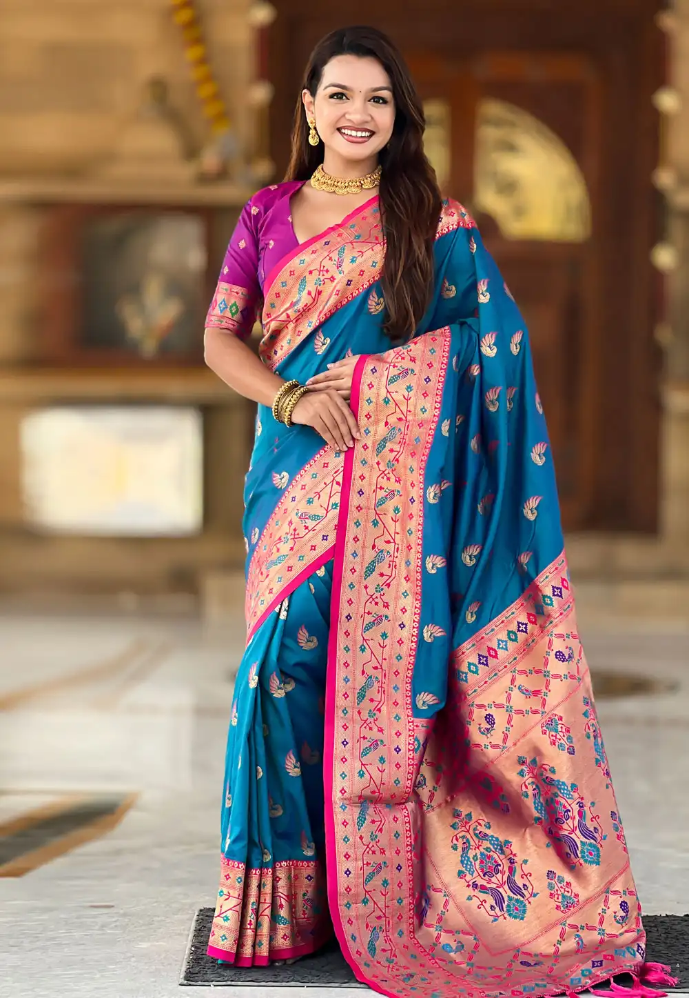 Blue Silk Saree With Blouse 321975