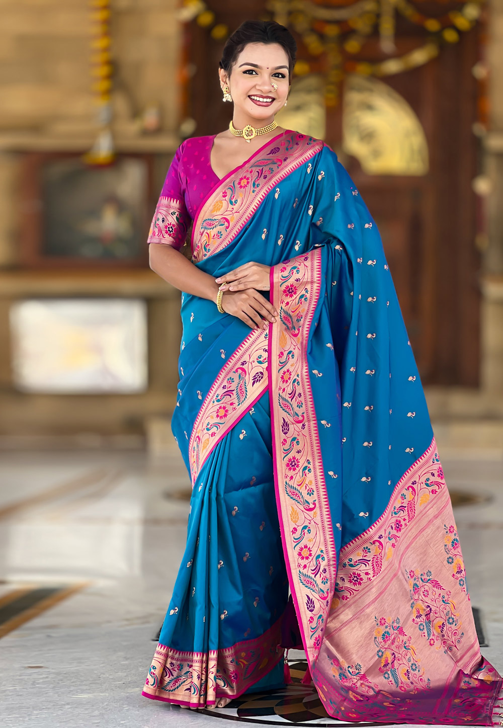 Blue Silk Saree With Blouse 323604