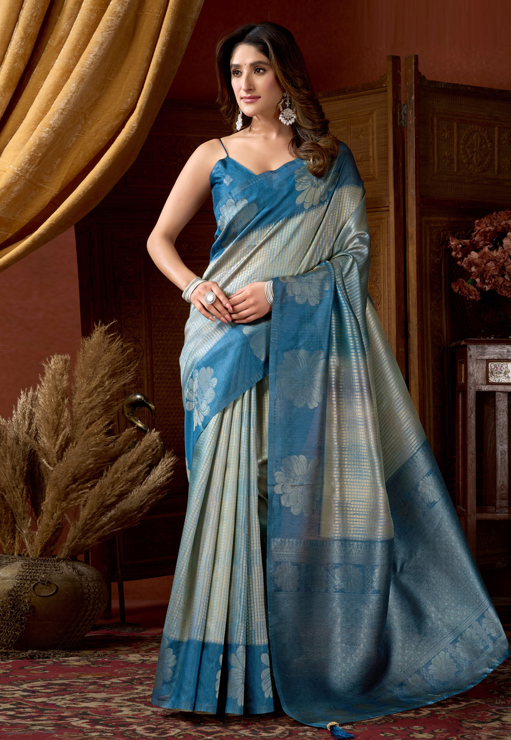 Blue Silk Saree With Blouse 323051