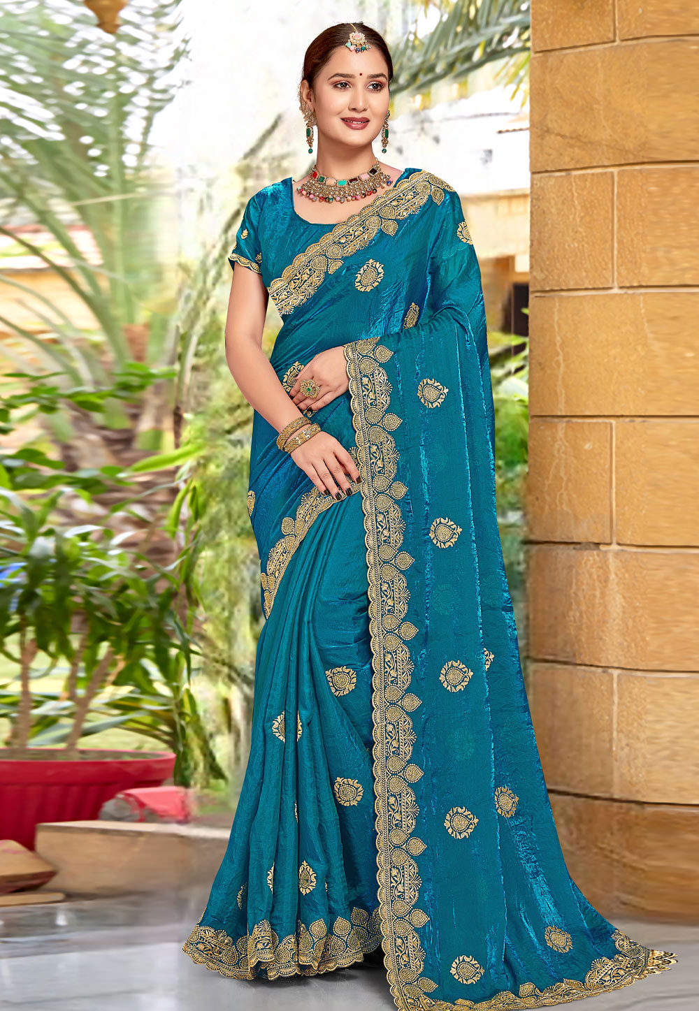 Blue Silk Saree With Blouse 307401