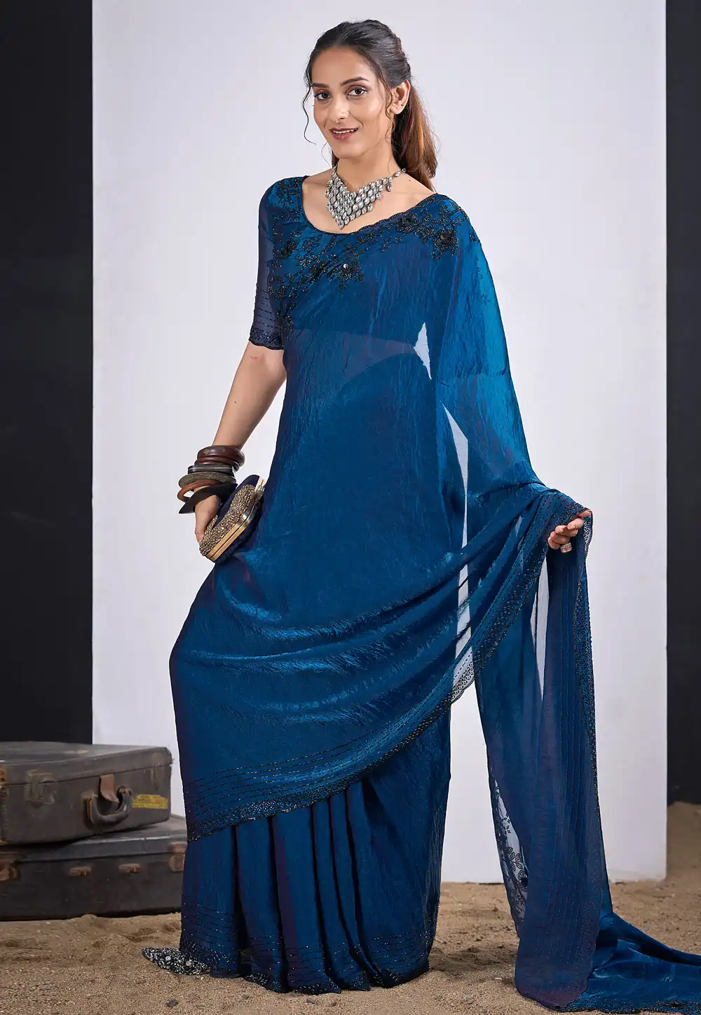 Blue Silk Saree With Blouse 327622